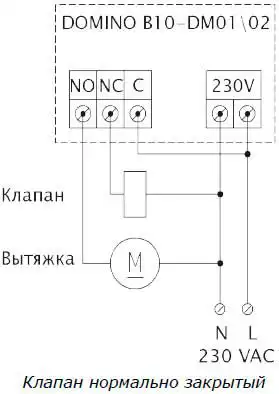 Схема подключения сигнализатора Domino B10-DM Belt с нормально-закрытым клапаном