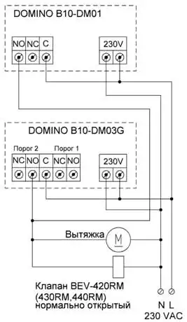 Применение сигнализаторов DOMINO CH4 и DOMINO CO вместе с нормально-открытым клапаном BEV-400RMдля контроля загазованности в частном доме