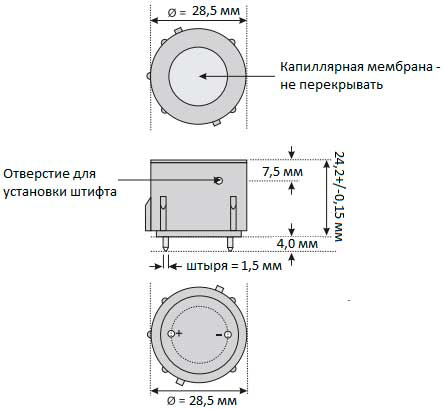 Габаритные размеры сенсора 5FO CiTiceL на кислород